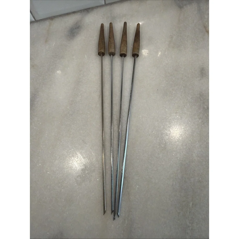4 Vintage Mid Century Modern MCM BBQ Skewers Tapered‎ Walnut Stainless 12